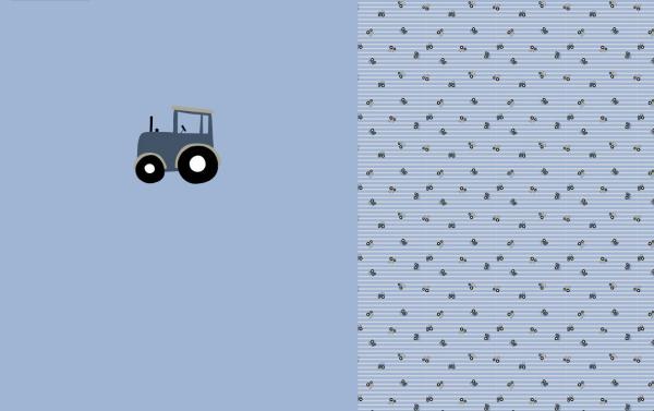 Baumwolljersey Panel ca. 100 cm Traktor auf Hellblau
